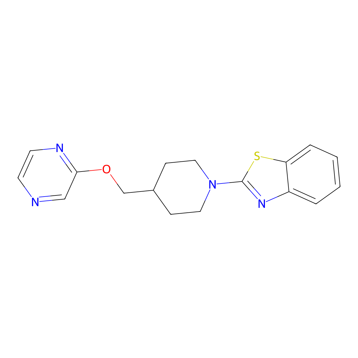 2-{4-[(Pyrazin-2-yloxy)methyl]piperidin-1-yl}-1,3-benzothiazole molecular structure, CAS 2549028-57-9