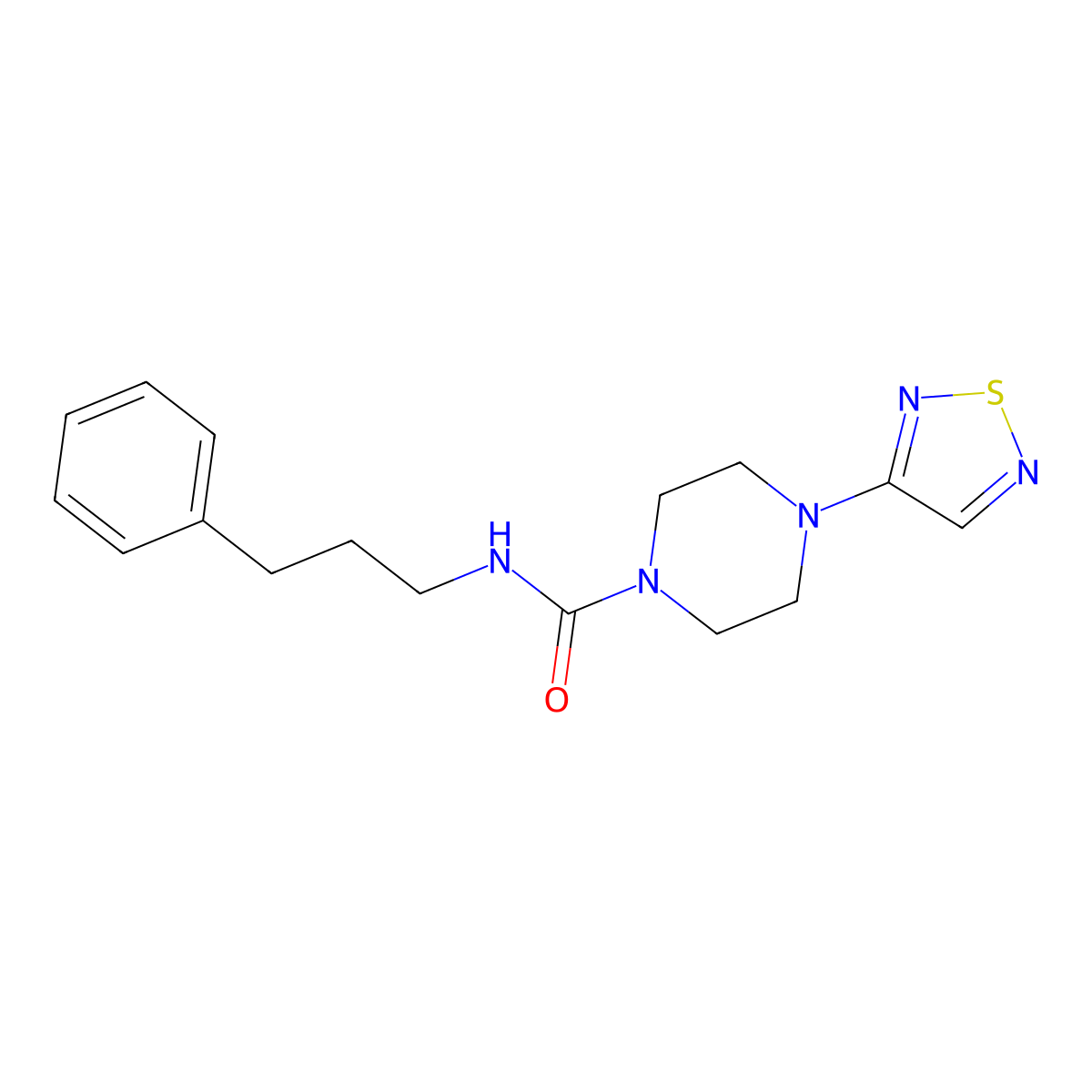 N-(3-phenylpropyl)-4-(1,2,5-thiadiazol-3-yl)piperazine-1-carboxamide molecular structure, CAS 2549028-63-7