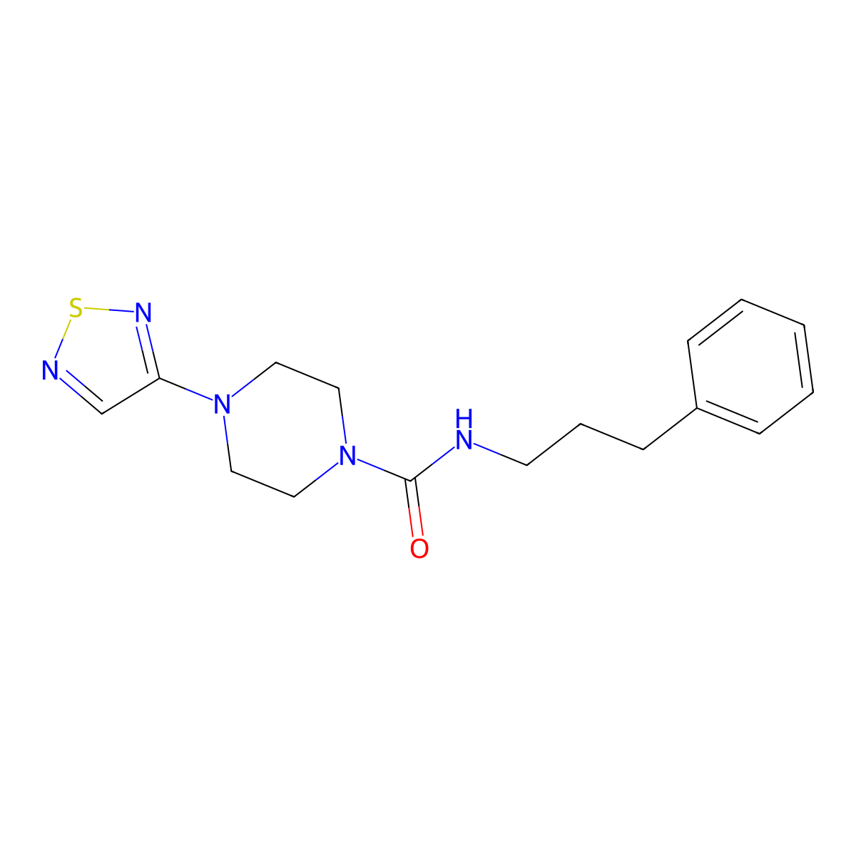 N-(3-phenylpropyl)-4-(1,2,5-thiadiazol-3-yl)piperazine-1-carboxamide molecular structure, CAS 2549028-63-7