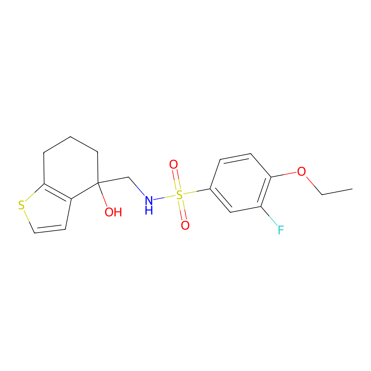 4-ethoxy-3-fluoro-N-[(4-hydroxy-4,5,6,7-tetrahydro-1-benzothiophen-4-yl)methyl]benzene-1-sulfonamide molecular structure, CAS 2549028-65-9