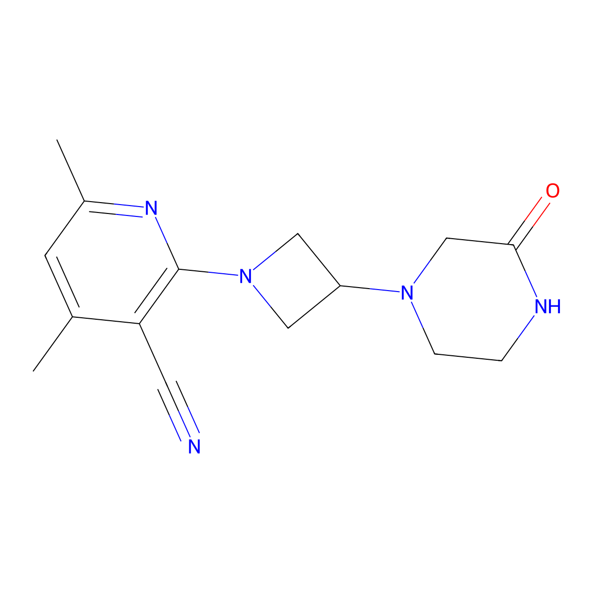 4,6-Dimethyl-2-[3-(3-oxopiperazin-1-yl)azetidin-1-yl]pyridine-3-carbonitrile molecular structure, CAS 2549028-70-6