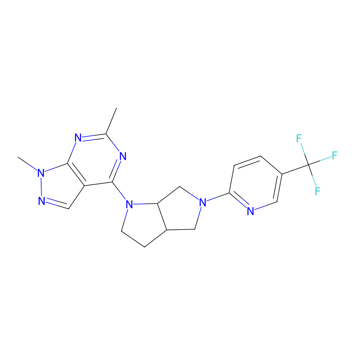 2-(1-{1,6-dimethyl-1H-pyrazolo[3,4-d]pyrimidin-4-yl}-octahydropyrrolo[2,3-c]pyrrol-5-yl)-5-(trifluoromethyl)pyridine molecular structure, CAS 2549028-71-7