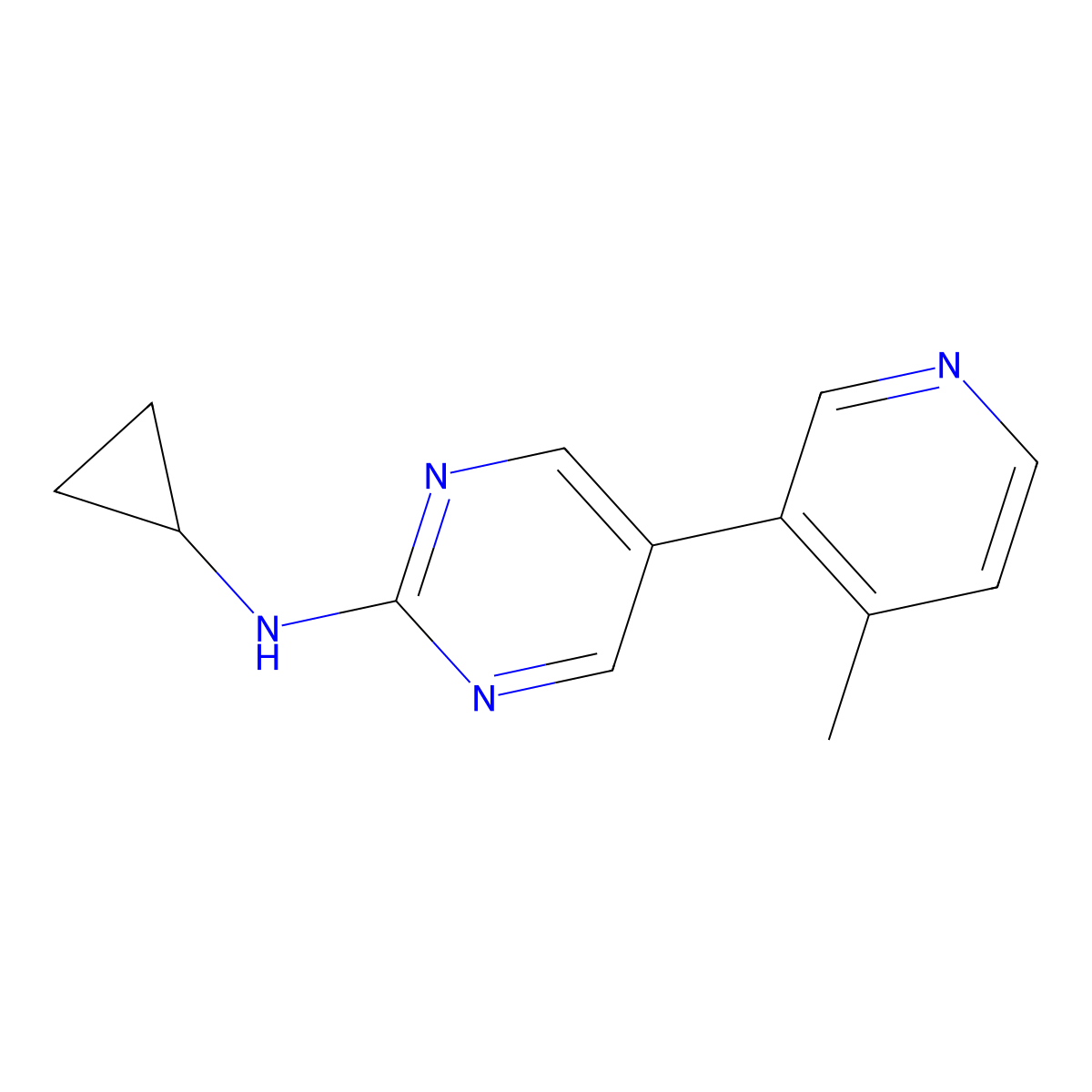 N-cyclopropyl-5-(4-methylpyridin-3-yl)pyrimidin-2-amine molecular structure, CAS 2549028-76-2