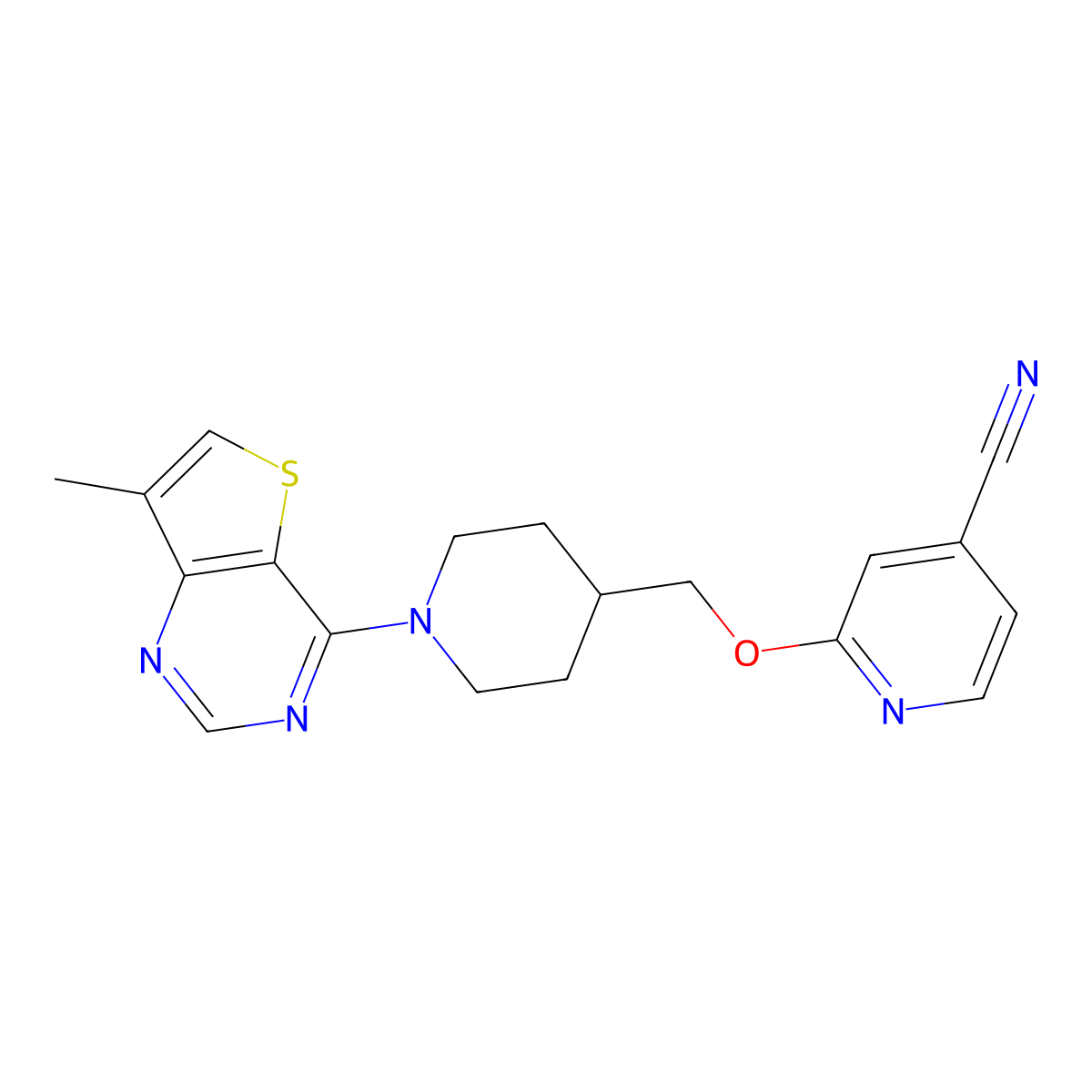 2-[(1-{7-Methylthieno[3,2-d]pyrimidin-4-yl}piperidin-4-yl)methoxy]pyridine-4-carbonitrile molecular structure, CAS 2549028-77-3