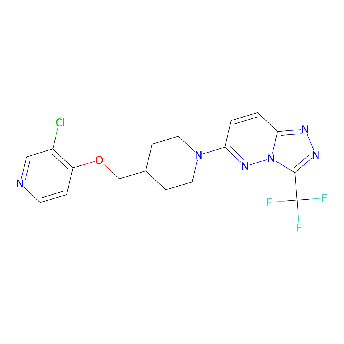 3-Chloro-4-({1-[3-(trifluoromethyl)-[1,2,4]triazolo[4,3-b]pyridazin-6-yl]piperidin-4-yl}methoxy)pyridine molecular structure, CAS 2549028-83-1
