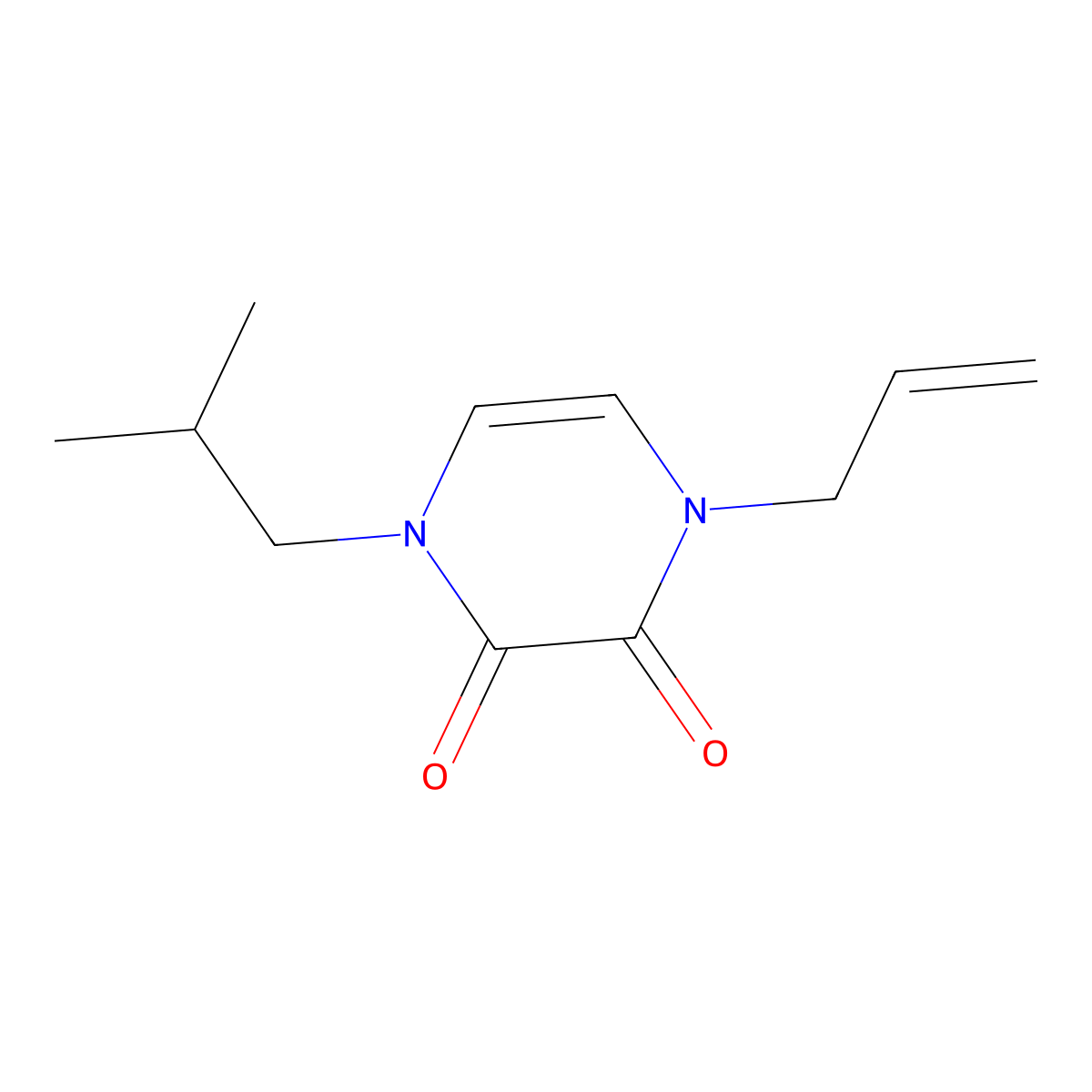 1-(2-Methylpropyl)-4-(prop-2-en-1-yl)-1,2,3,4-tetrahydropyrazine-2,3-dione molecular structure, CAS 2549028-84-2