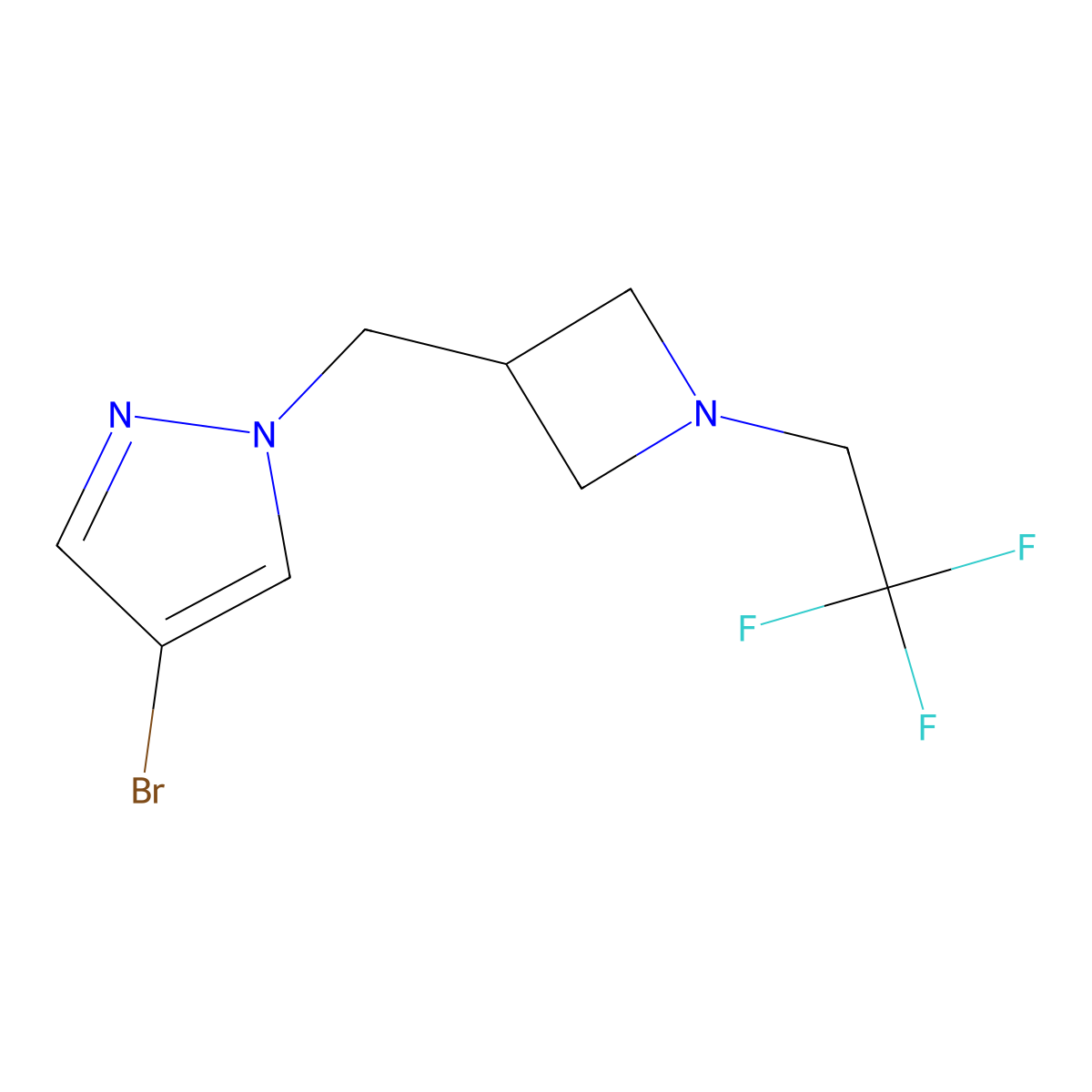 4-bromo-1-{[1-(2,2,2-trifluoroethyl)azetidin-3-yl]methyl}-1H-pyrazole molecular structure, CAS 2549028-87-5