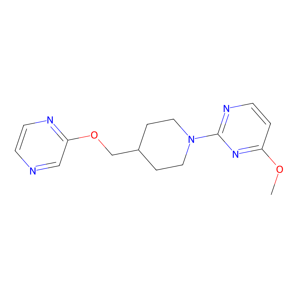 4-Methoxy-2-{4-[(pyrazin-2-yloxy)methyl]piperidin-1-yl}pyrimidine molecular structure, CAS 2549028-90-0