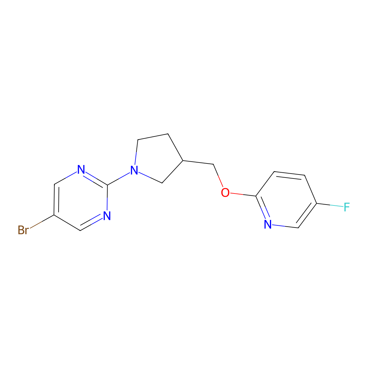 5-Bromo-2-(3-{[(5-fluoropyridin-2-yl)oxy]methyl}pyrrolidin-1-yl)pyrimidine molecular structure, CAS 2549028-95-5
