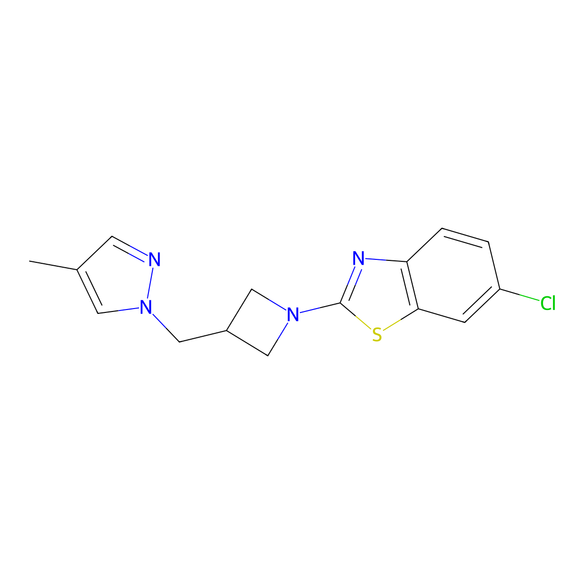 6-chloro-2-{3-[(4-methyl-1H-pyrazol-1-yl)methyl]azetidin-1-yl}-1,3-benzothiazole molecular structure, CAS 2549029-00-5