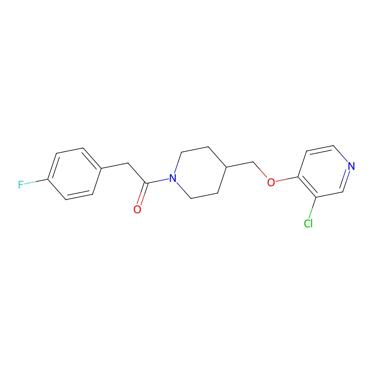 1-(4-{[(3-Chloropyridin-4-yl)oxy]methyl}piperidin-1-yl)-2-(4-fluorophenyl)ethan-1-one molecular structure, CAS 2549029-03-8