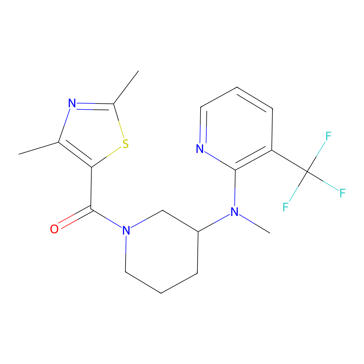 N-[1-(2,4-dimethyl-1,3-thiazole-5-carbonyl)piperidin-3-yl]-N-methyl-3-(trifluoromethyl)pyridin-2-amine molecular structure, CAS 2549029-04-9