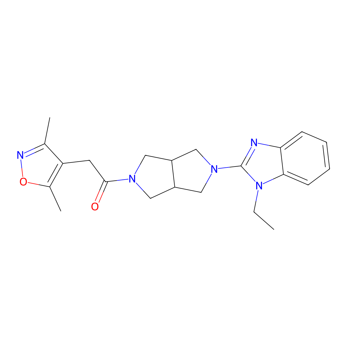 2-(3,5-dimethyl-1,2-oxazol-4-yl)-1-[5-(1-ethyl-1H-1,3-benzodiazol-2-yl)-octahydropyrrolo[3,4-c]pyrrol-2-yl]ethan-1-one molecular structure, CAS 2549029-06-1