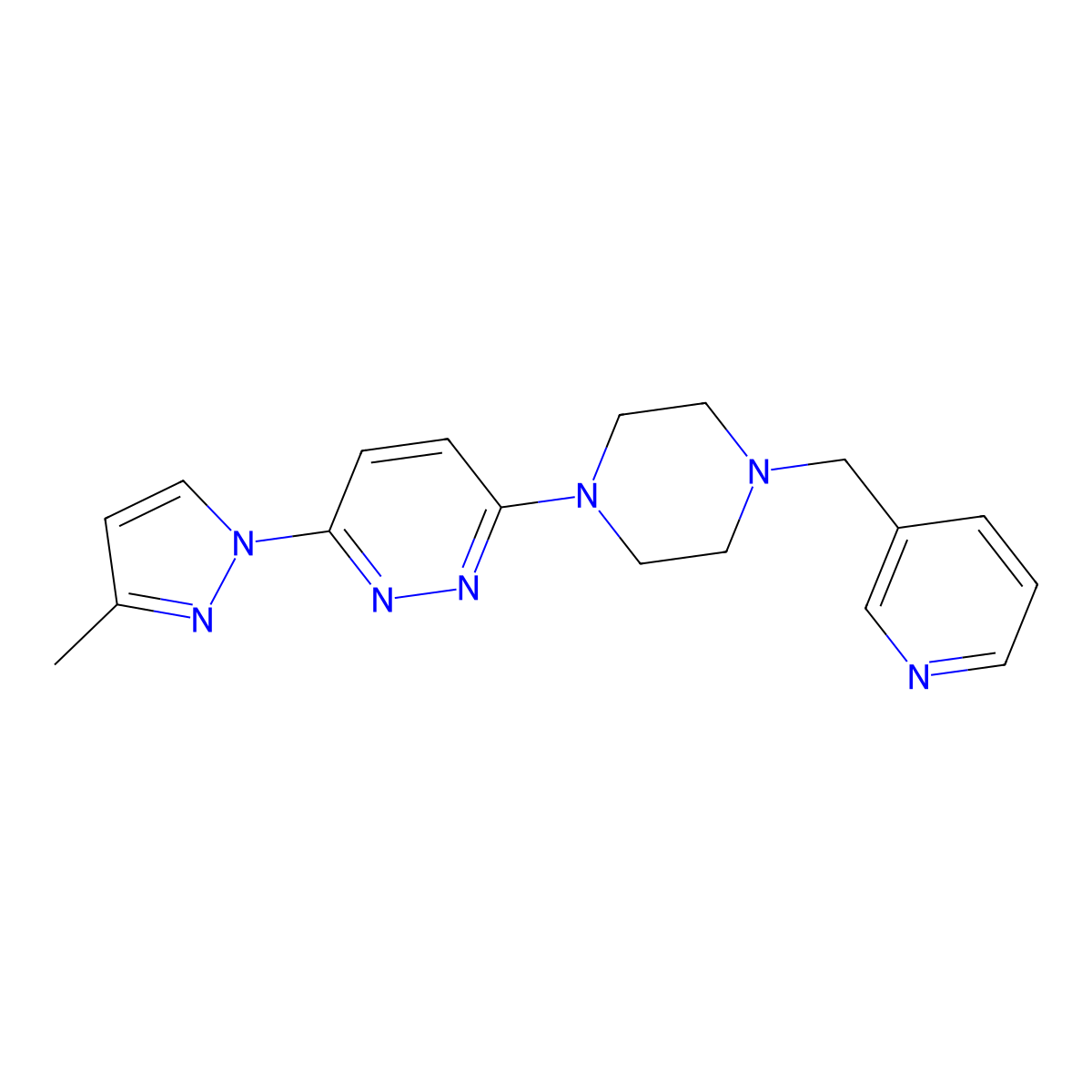 3-(3-methyl-1H-pyrazol-1-yl)-6-{4-[(pyridin-3-yl)methyl]piperazin-1-yl}pyridazine molecular structure, CAS 2549029-09-4