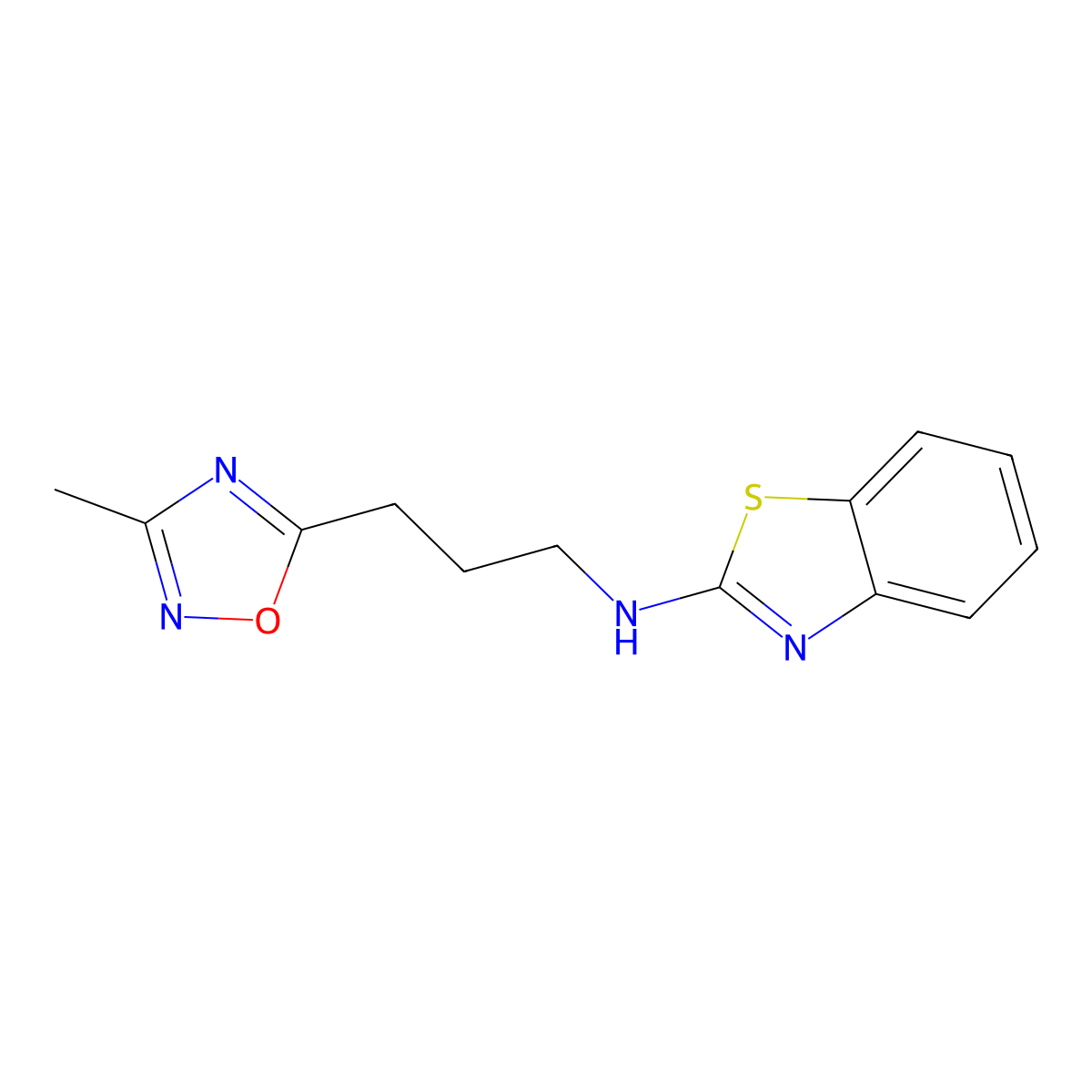 N-[3-(3-methyl-1,2,4-oxadiazol-5-yl)propyl]-1,3-benzothiazol-2-amine molecular structure, CAS 2549029-11-8