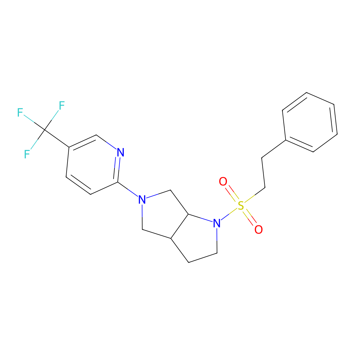 2-[1-(2-Phenylethanesulfonyl)-octahydropyrrolo[2,3-c]pyrrol-5-yl]-5-(trifluoromethyl)pyridine molecular structure, CAS 2549029-13-0