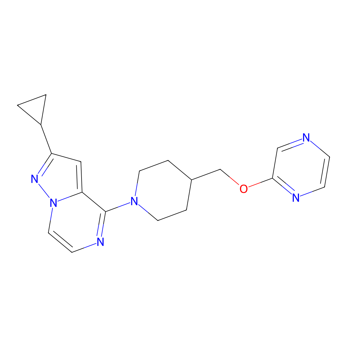 2-[(1-{2-Cyclopropylpyrazolo[1,5-a]pyrazin-4-yl}piperidin-4-yl)methoxy]pyrazine molecular structure, CAS 2549029-15-2