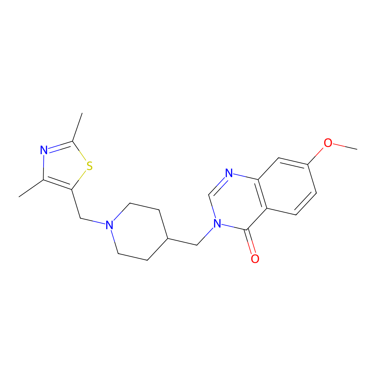 3-({1-[(2,4-Dimethyl-1,3-thiazol-5-yl)methyl]piperidin-4-yl}methyl)-7-methoxy-3,4-dihydroquinazolin-4-one molecular structure, CAS 2549029-18-5