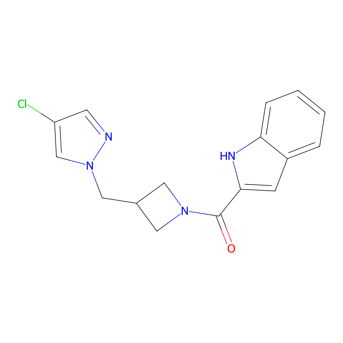 2-{3-[(4-chloro-1H-pyrazol-1-yl)methyl]azetidine-1-carbonyl}-1H-indole molecular structure, CAS 2549029-21-0