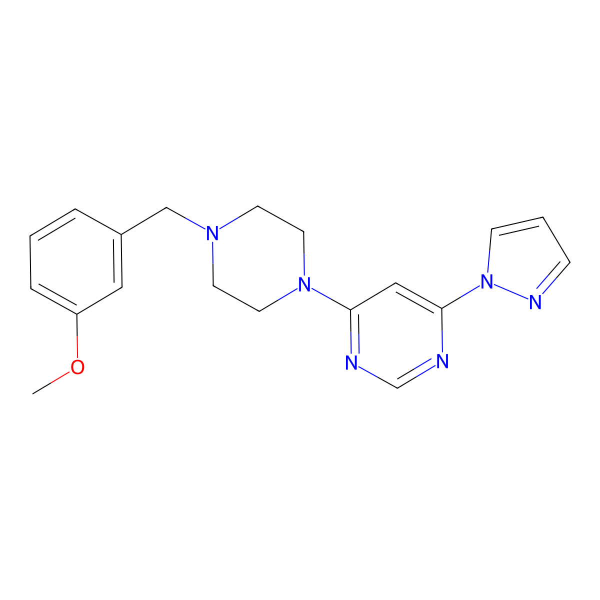 4-{4-[(3-methoxyphenyl)methyl]piperazin-1-yl}-6-(1H-pyrazol-1-yl)pyrimidine molecular structure, CAS 2549029-22-1