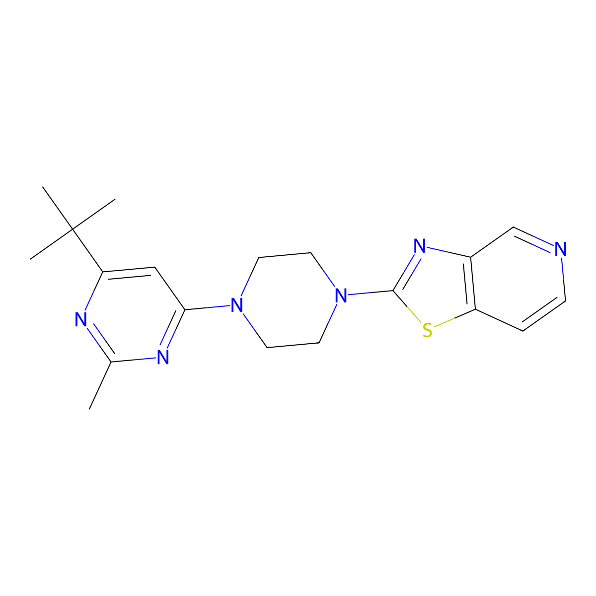 4-Tert-butyl-2-methyl-6-(4-{[1,3]thiazolo[4,5-c]pyridin-2-yl}piperazin-1-yl)pyrimidine molecular structure, CAS 2549029-23-2