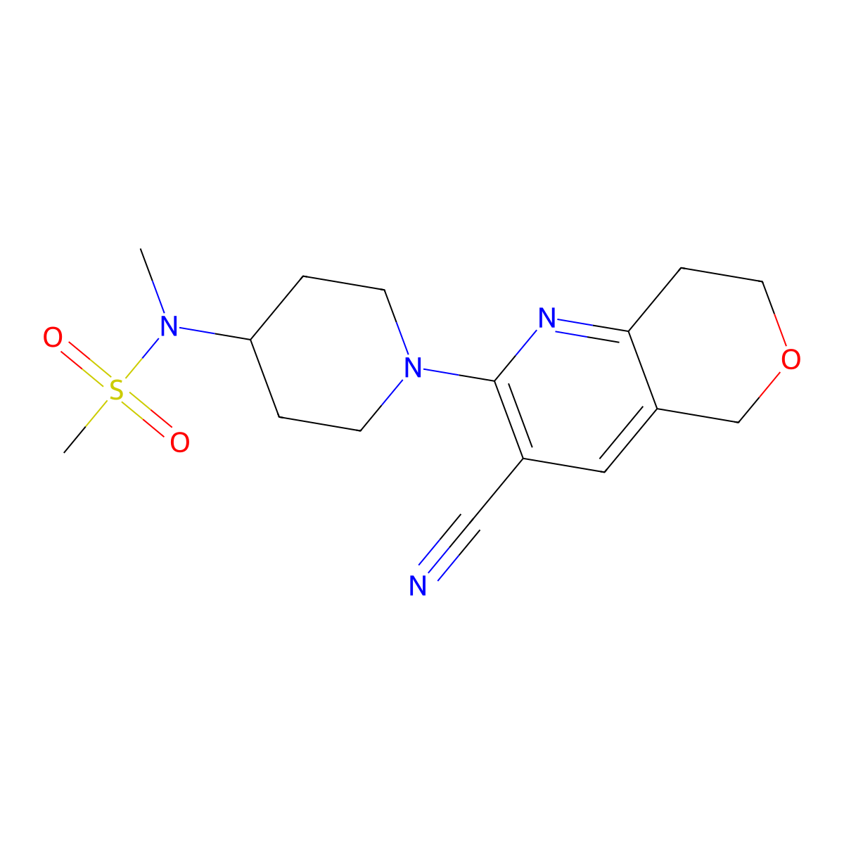N-(1-{3-cyano-5H,7H,8H-pyrano[4,3-b]pyridin-2-yl}piperidin-4-yl)-N-methylmethanesulfonamide molecular structure, CAS 2549029-24-3