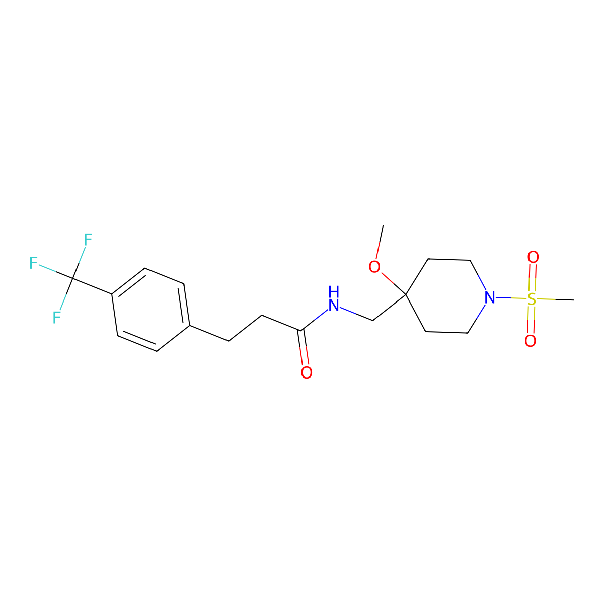 N-[(1-methanesulfonyl-4-methoxypiperidin-4-yl)methyl]-3-[4-(trifluoromethyl)phenyl]propanamide molecular structure, CAS 2549029-25-4