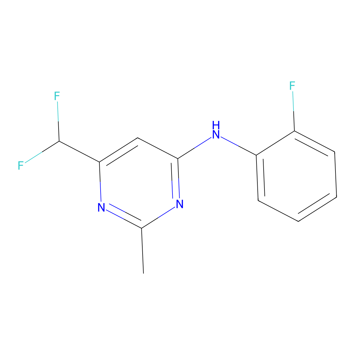 6-(difluoromethyl)-N-(2-fluorophenyl)-2-methylpyrimidin-4-amine molecular structure, CAS 2549029-30-1