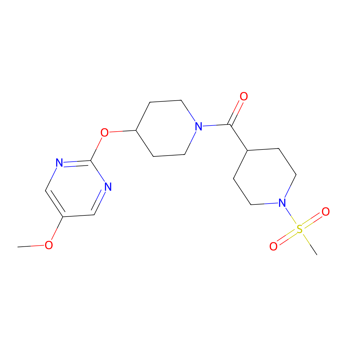 2-{[1-(1-Methanesulfonylpiperidine-4-carbonyl)piperidin-4-yl]oxy}-5-methoxypyrimidine molecular structure, CAS 2549029-31-2