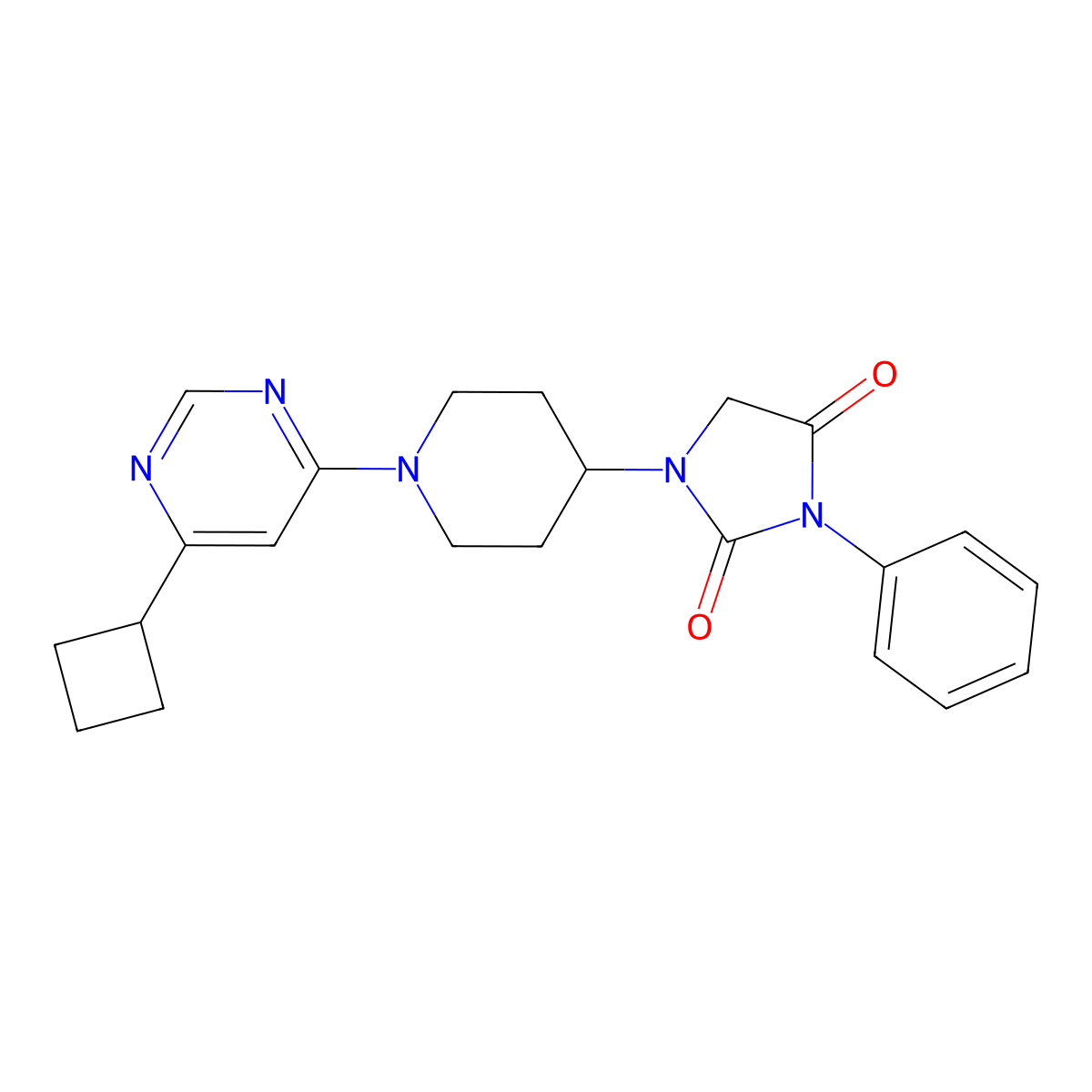 1-[1-(6-Cyclobutylpyrimidin-4-yl)piperidin-4-yl]-3-phenylimidazolidine-2,4-dione molecular structure, CAS 2549029-35-6