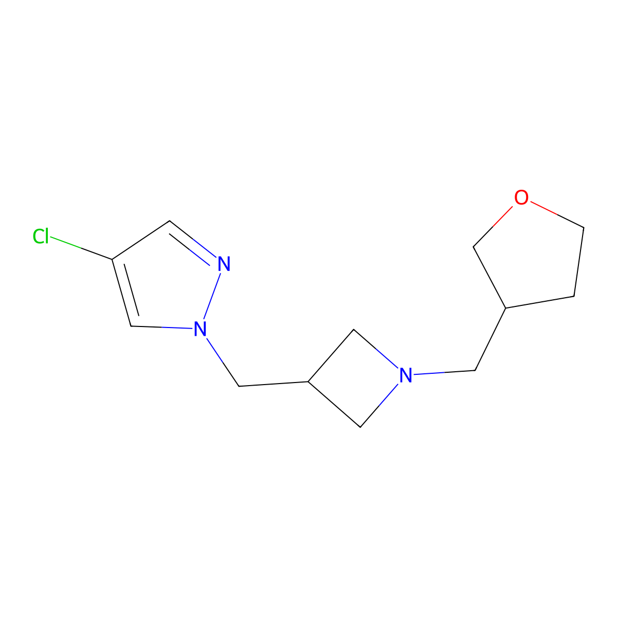 4-chloro-1-({1-[(oxolan-3-yl)methyl]azetidin-3-yl}methyl)-1H-pyrazole molecular structure, CAS 2549029-44-7