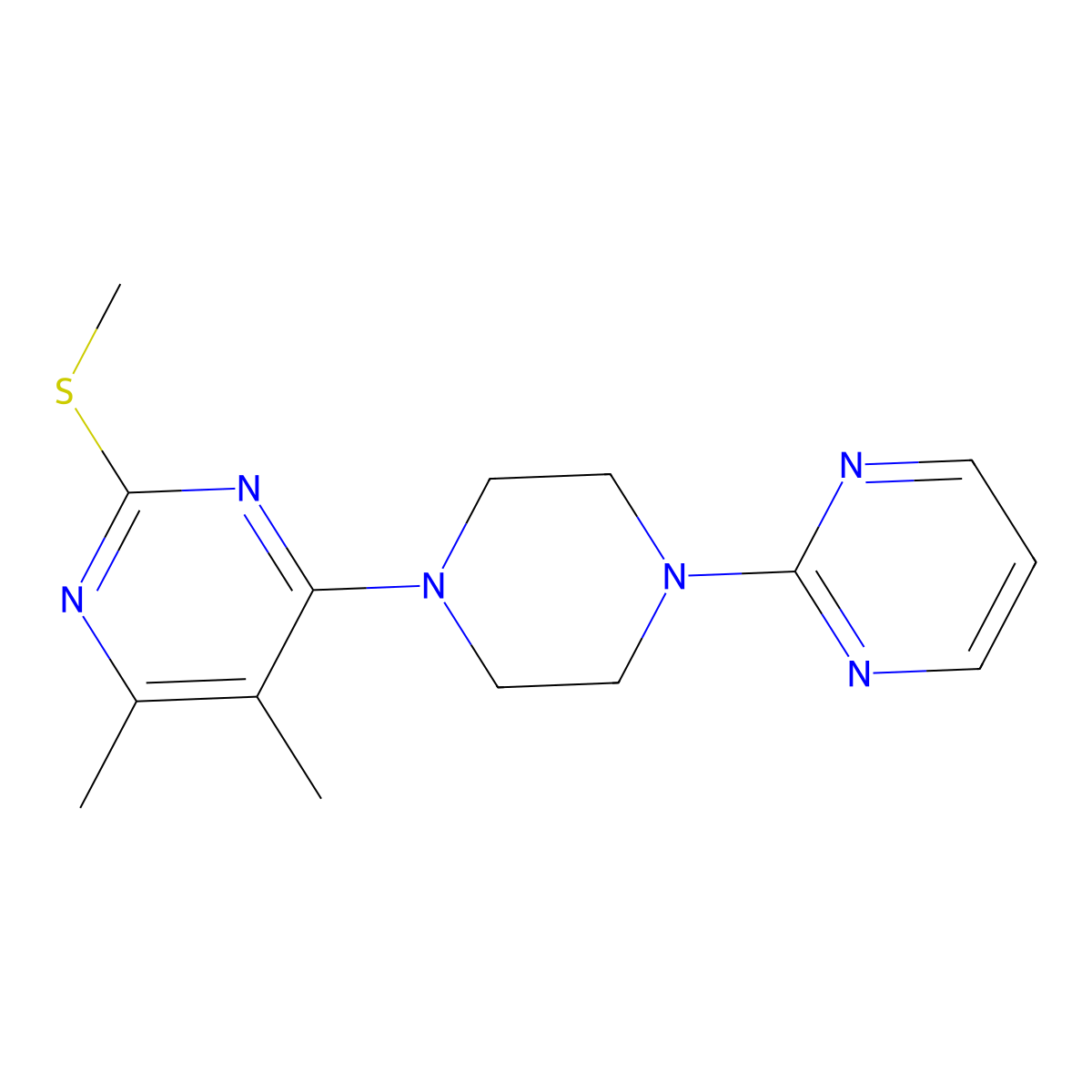4,5-Dimethyl-2-(methylsulfanyl)-6-[4-(pyrimidin-2-yl)piperazin-1-yl]pyrimidine molecular structure, CAS 2549029-47-0