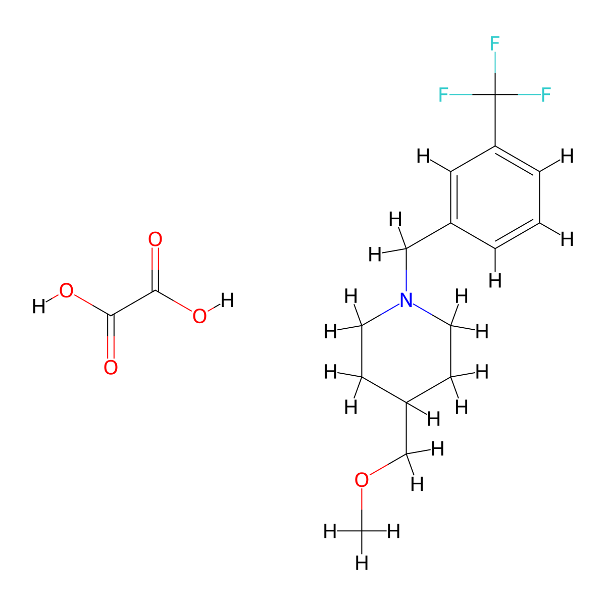 4-(Methoxymethyl)-1-{[3-(trifluoromethyl)phenyl]methyl}piperidine; oxalic acid molecular structure, CAS 2549029-49-2