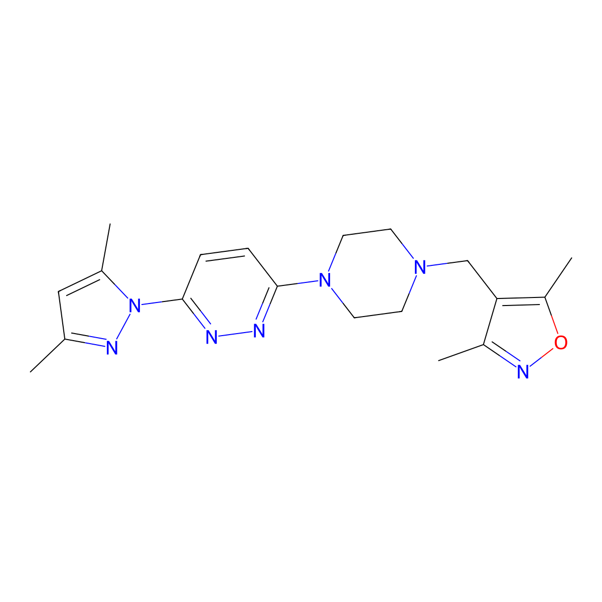 3-{4-[(3,5-dimethyl-1,2-oxazol-4-yl)methyl]piperazin-1-yl}-6-(3,5-dimethyl-1H-pyrazol-1-yl)pyridazine molecular structure, CAS 2549029-50-5