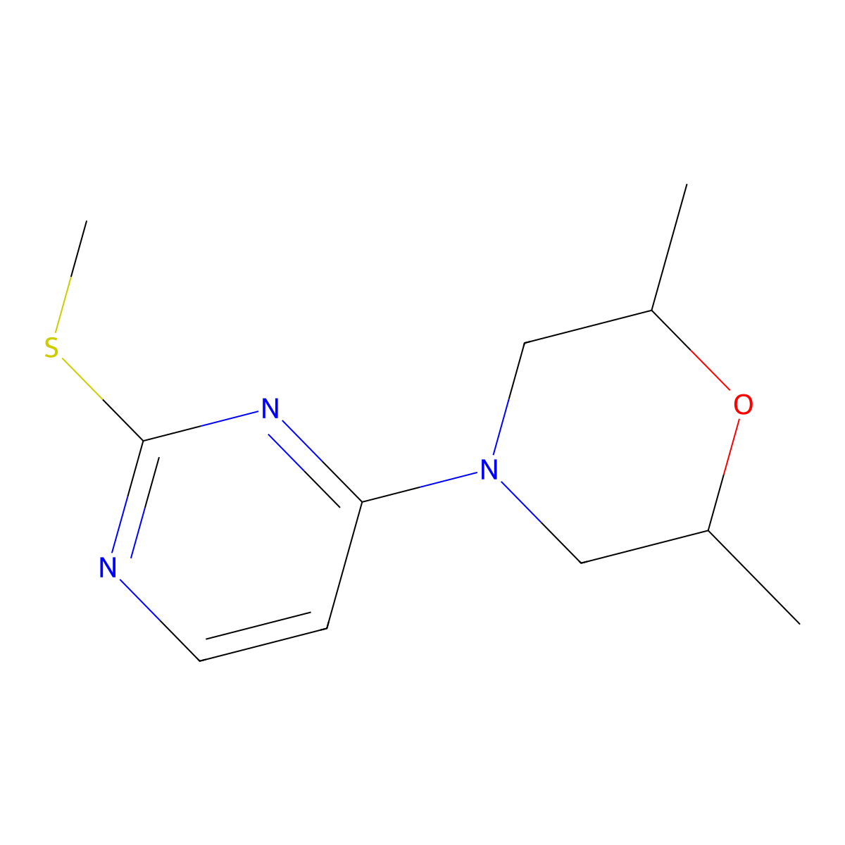2,6-Dimethyl-4-[2-(methylsulfanyl)pyrimidin-4-yl]morpholine molecular structure, CAS 2549029-52-7