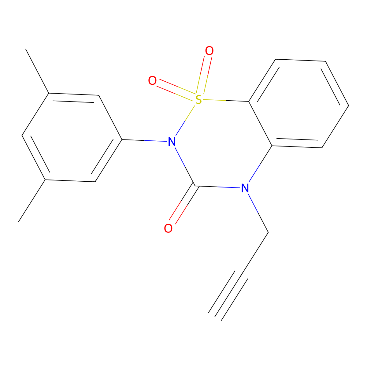 2-(3,5-dimethylphenyl)-4-(prop-2-yn-1-yl)-3,4-dihydro-2H-1lambda6,2,4-benzothiadiazine-1,1,3-trione molecular structure, CAS 2549029-56-1