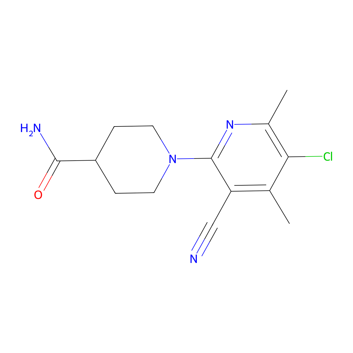1-(5-Chloro-3-cyano-4,6-dimethylpyridin-2-yl)piperidine-4-carboxamide molecular structure, CAS 2549029-57-2