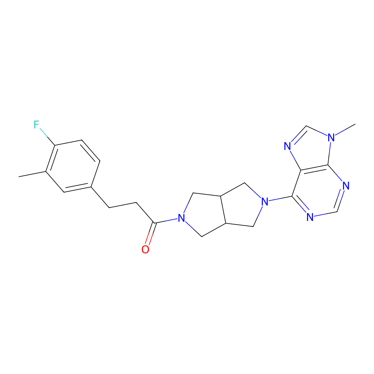 3-(4-fluoro-3-methylphenyl)-1-[5-(9-methyl-9H-purin-6-yl)-octahydropyrrolo[3,4-c]pyrrol-2-yl]propan-1-one molecular structure, CAS 2549029-59-4