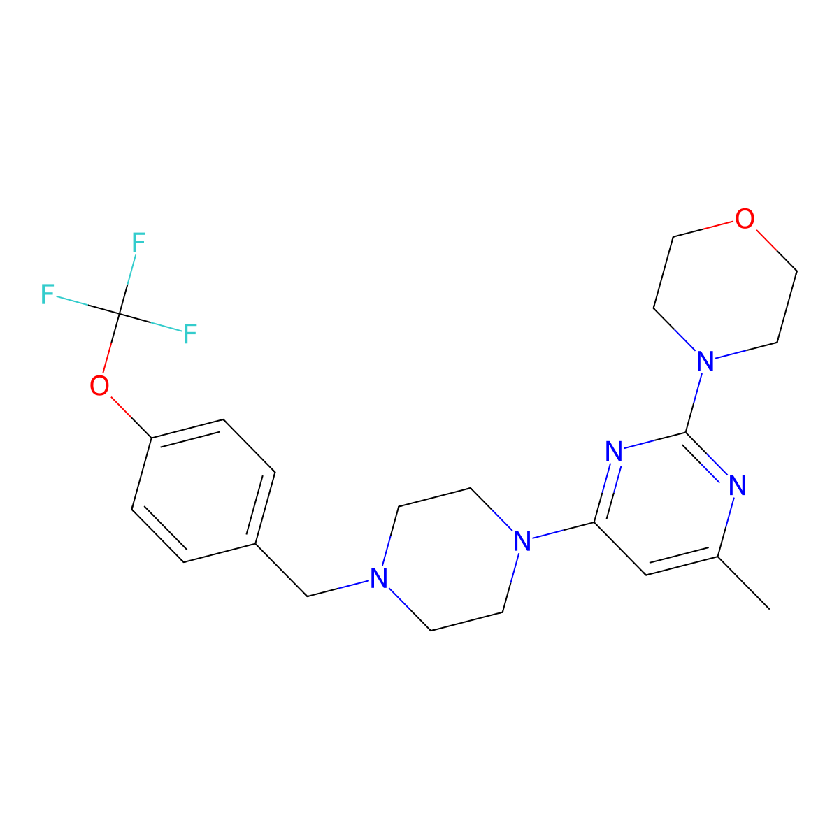 4-[4-Methyl-6-(4-{[4-(trifluoromethoxy)phenyl]methyl}piperazin-1-yl)pyrimidin-2-yl]morpholine molecular structure, CAS 2549029-60-7