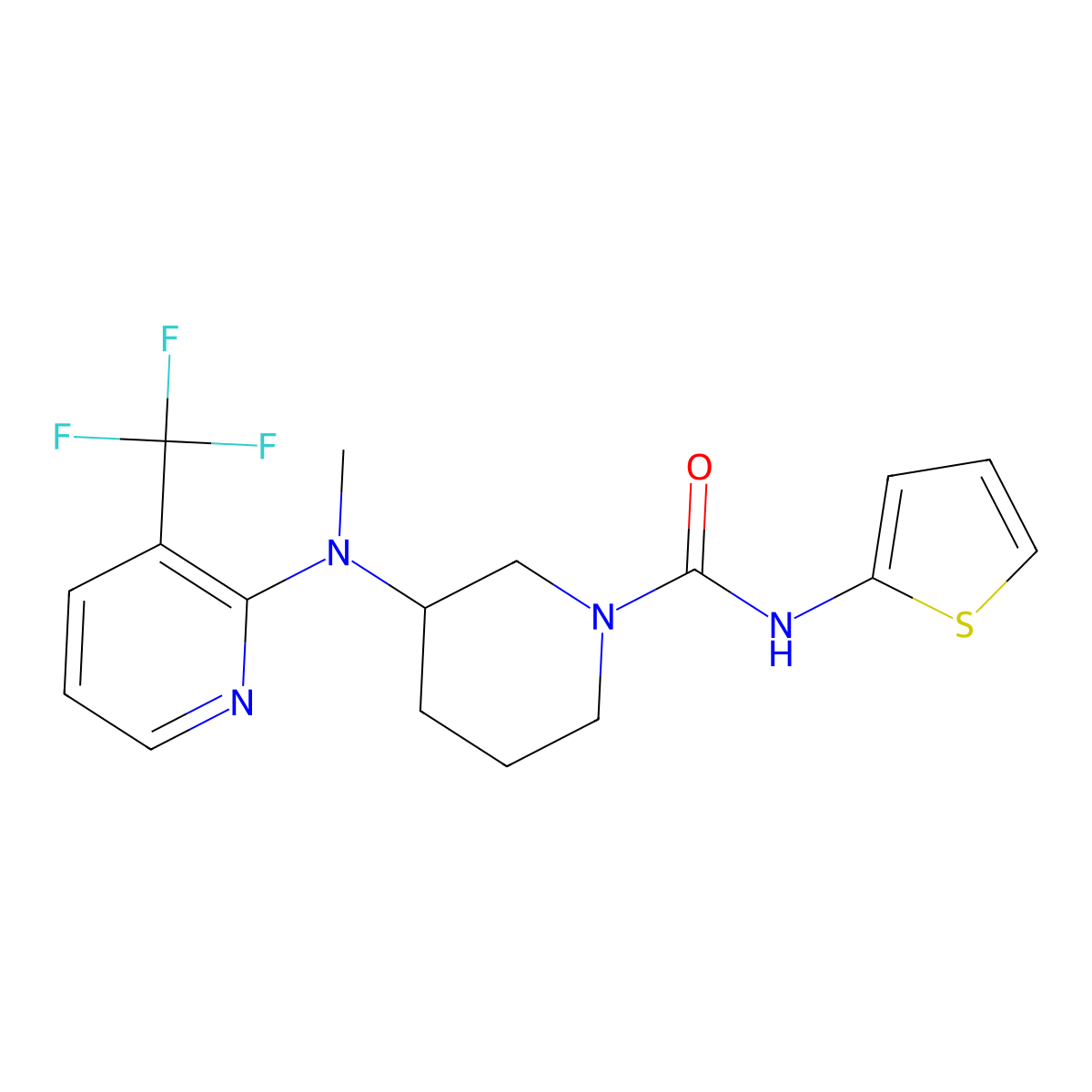 3-{methyl[3-(trifluoromethyl)pyridin-2-yl]amino}-N-(thiophen-2-yl)piperidine-1-carboxamide molecular structure, CAS 2549029-63-0