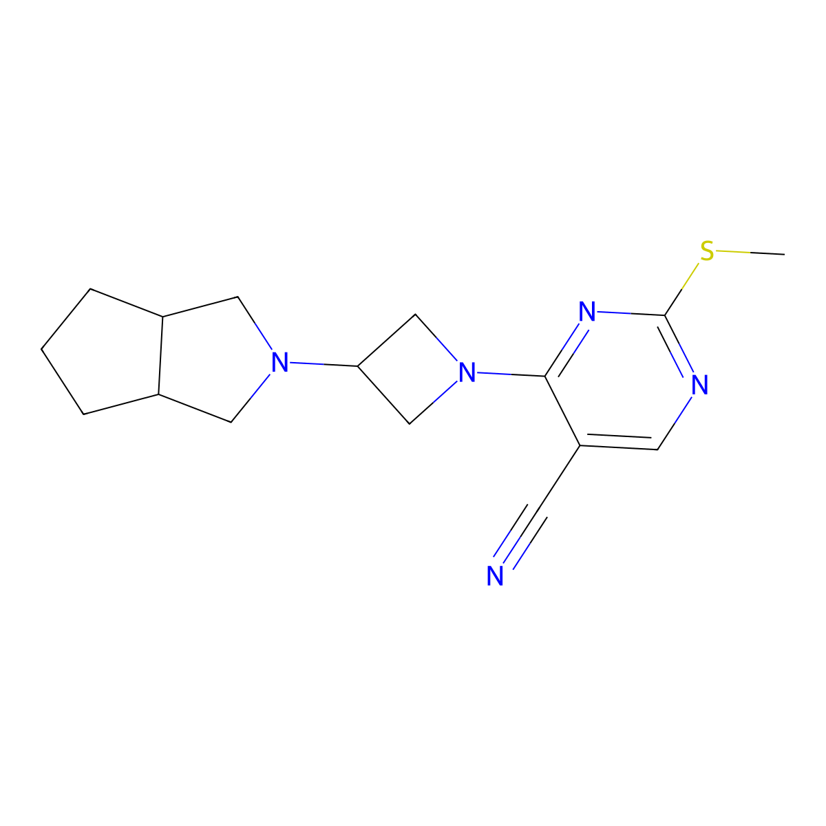 2-(Methylsulfanyl)-4-(3-{octahydrocyclopenta[c]pyrrol-2-yl}azetidin-1-yl)pyrimidine-5-carbonitrile molecular structure, CAS 2549029-64-1