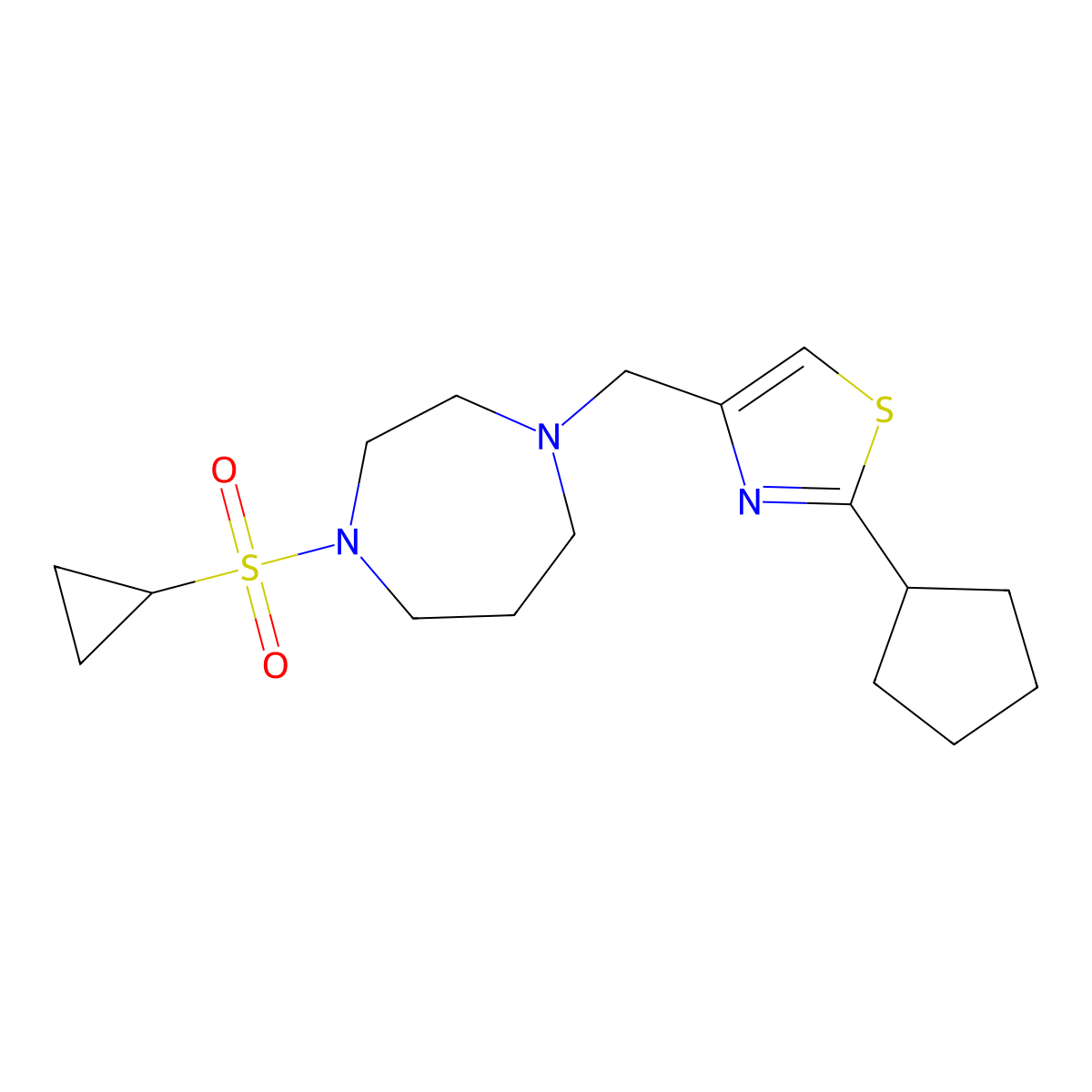 1-[(2-Cyclopentyl-1,3-thiazol-4-yl)methyl]-4-(cyclopropanesulfonyl)-1,4-diazepane molecular structure, CAS 2549029-65-2