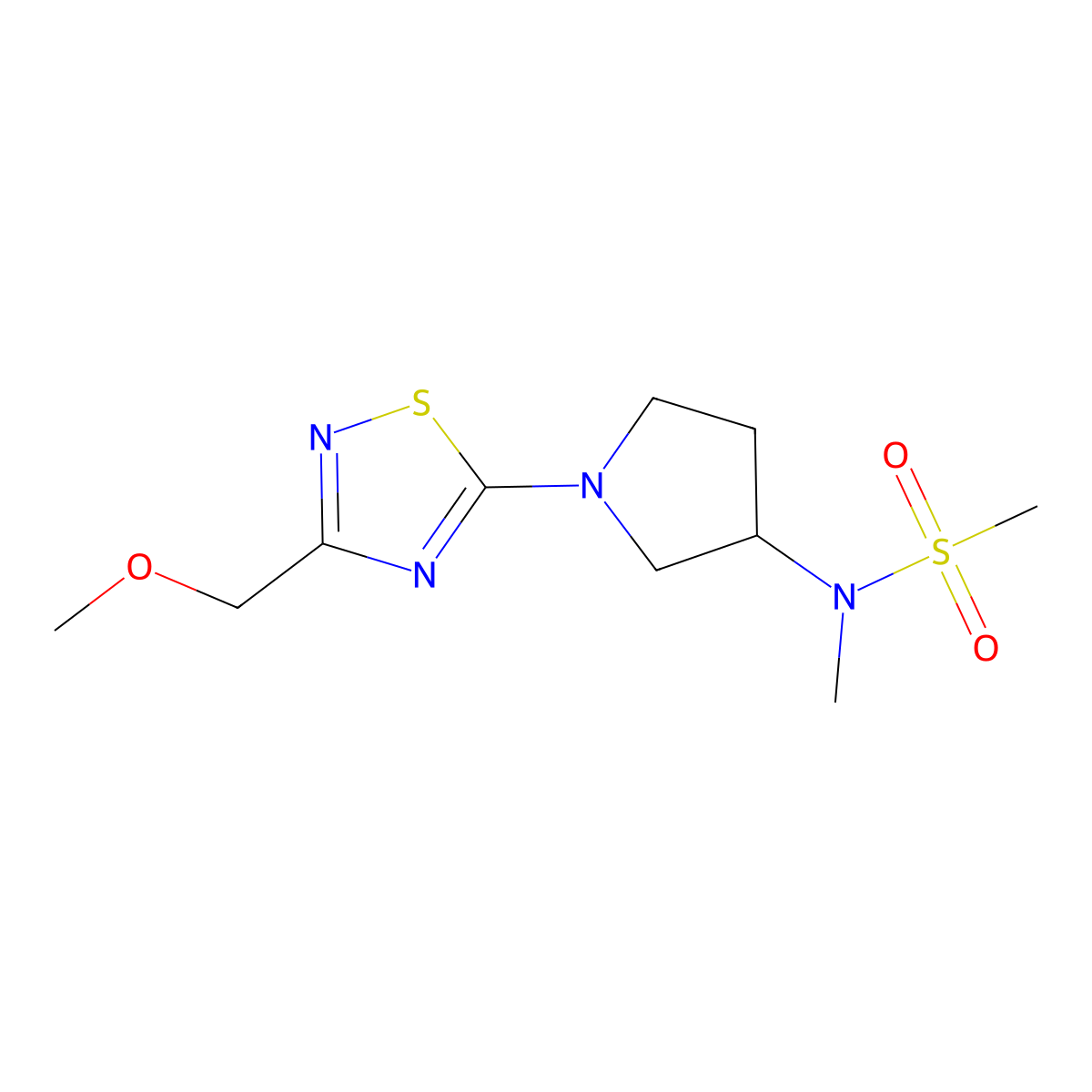N-{1-[3-(methoxymethyl)-1,2,4-thiadiazol-5-yl]pyrrolidin-3-yl}-N-methylmethanesulfonamide molecular structure, CAS 2549029-73-2