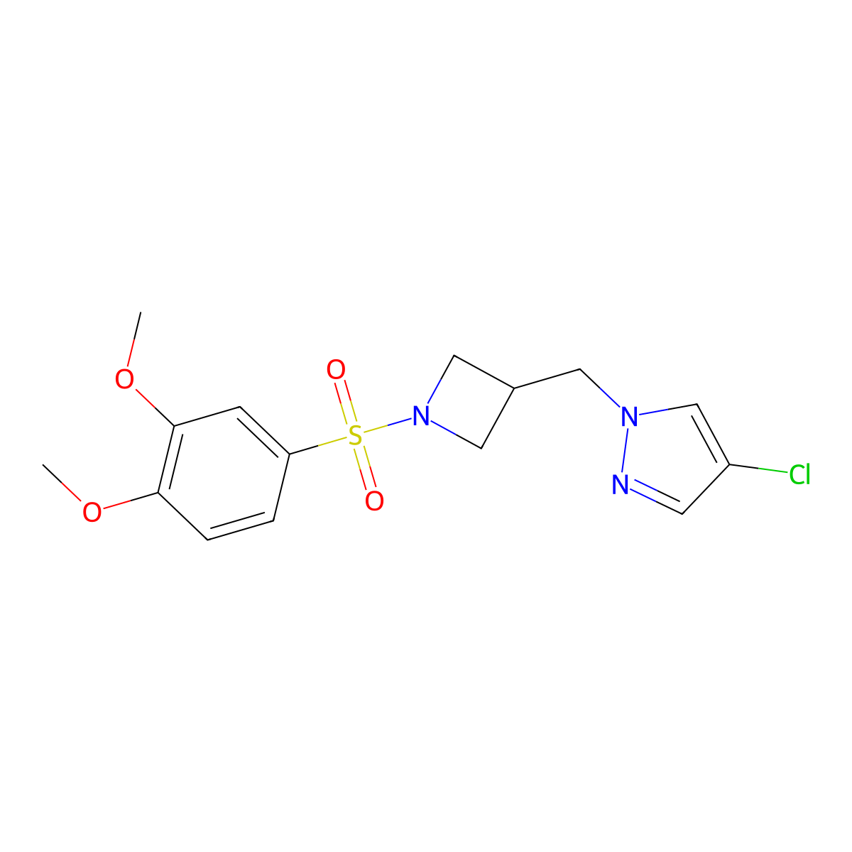4-chloro-1-{[1-(3,4-dimethoxybenzenesulfonyl)azetidin-3-yl]methyl}-1H-pyrazole molecular structure, CAS 2549029-74-3