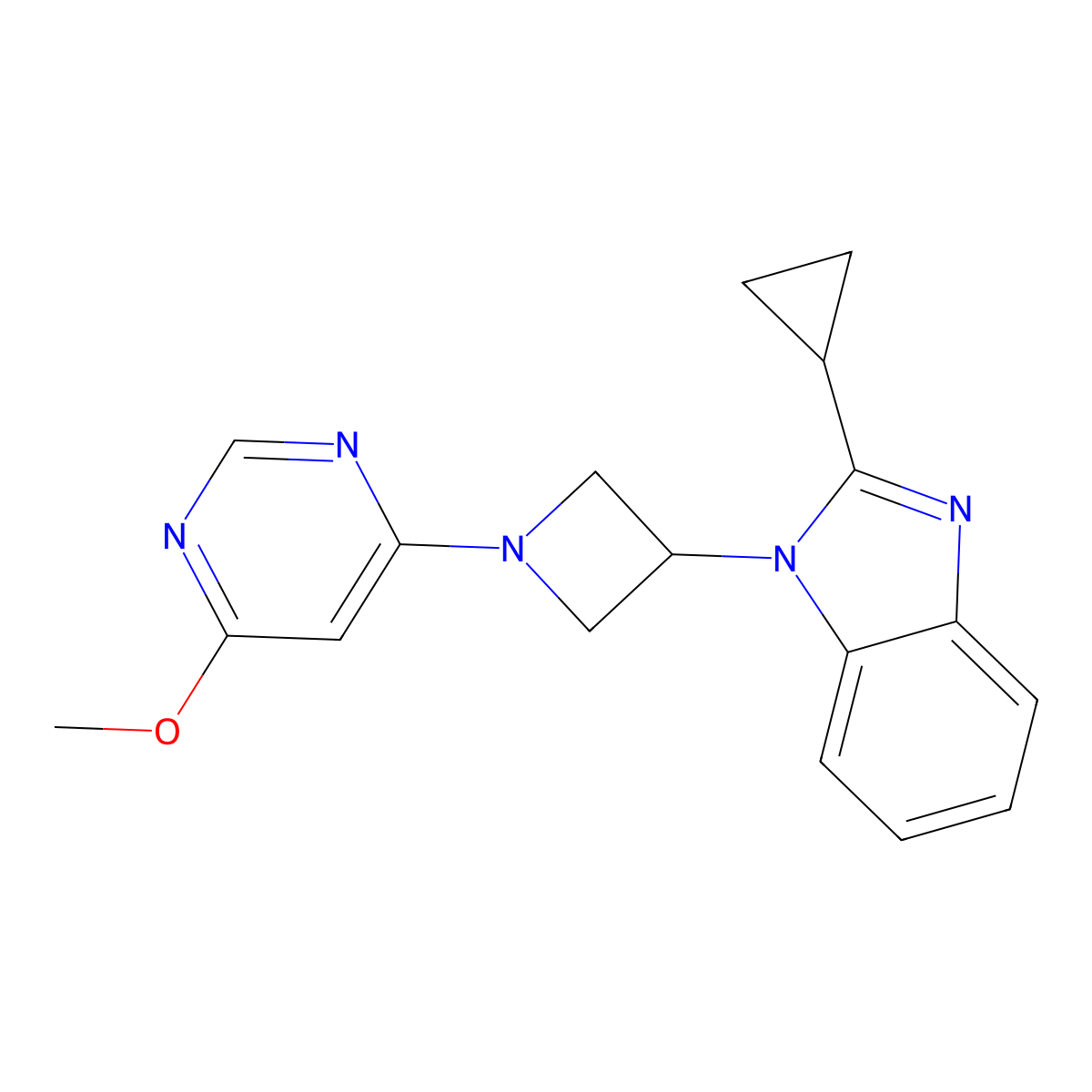 2-cyclopropyl-1-[1-(6-methoxypyrimidin-4-yl)azetidin-3-yl]-1H-1,3-benzodiazole molecular structure, CAS 2549029-77-6