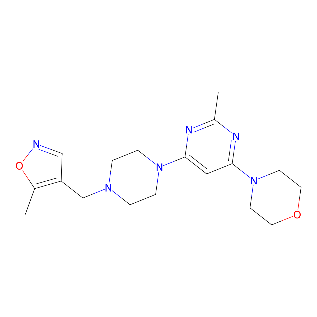 4-(2-Methyl-6-{4-[(5-methyl-1,2-oxazol-4-yl)methyl]piperazin-1-yl}pyrimidin-4-yl)morpholine molecular structure, CAS 2549029-81-2