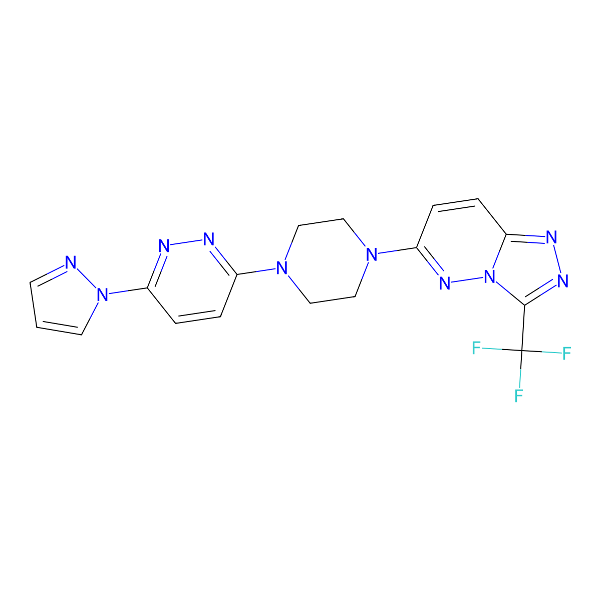 3-(1H-pyrazol-1-yl)-6-{4-[3-(trifluoromethyl)-[1,2,4]triazolo[4,3-b]pyridazin-6-yl]piperazin-1-yl}pyridazine molecular structure, CAS 2549029-82-3