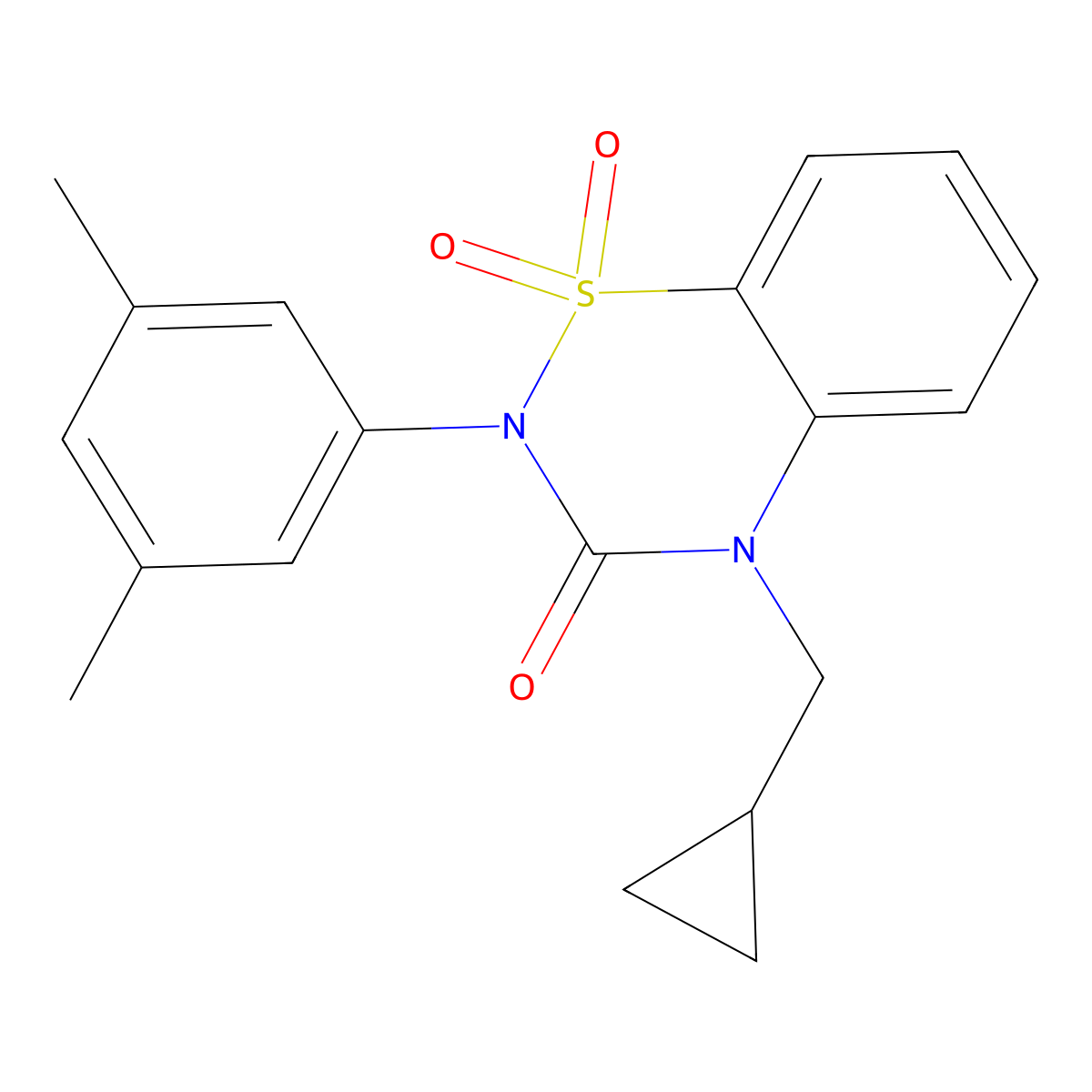 4-(cyclopropylmethyl)-2-(3,5-dimethylphenyl)-3,4-dihydro-2H-1lambda6,2,4-benzothiadiazine-1,1,3-trione molecular structure, CAS 2549029-89-0