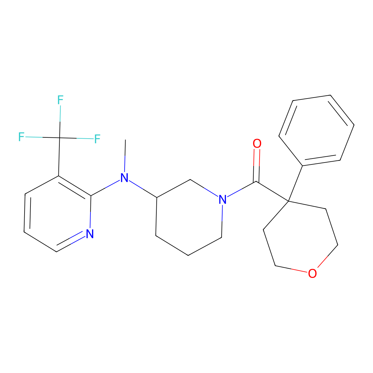N-methyl-N-[1-(4-phenyloxane-4-carbonyl)piperidin-3-yl]-3-(trifluoromethyl)pyridin-2-amine molecular structure, CAS 2549029-90-3