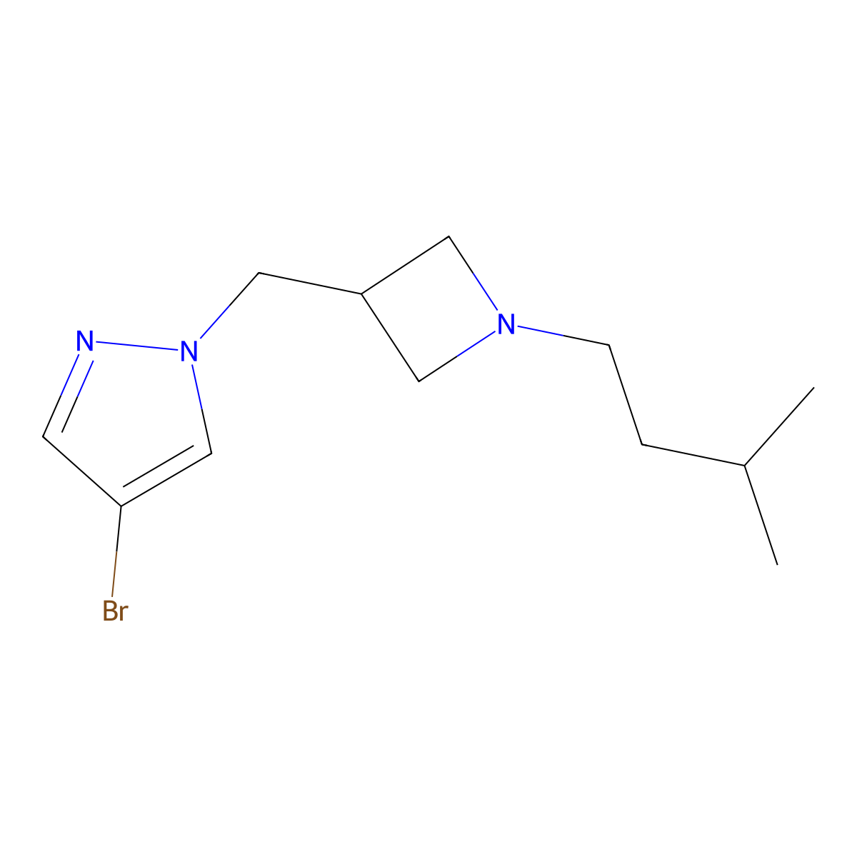 4-bromo-1-{[1-(3-methylbutyl)azetidin-3-yl]methyl}-1H-pyrazole molecular structure, CAS 2549029-94-7
